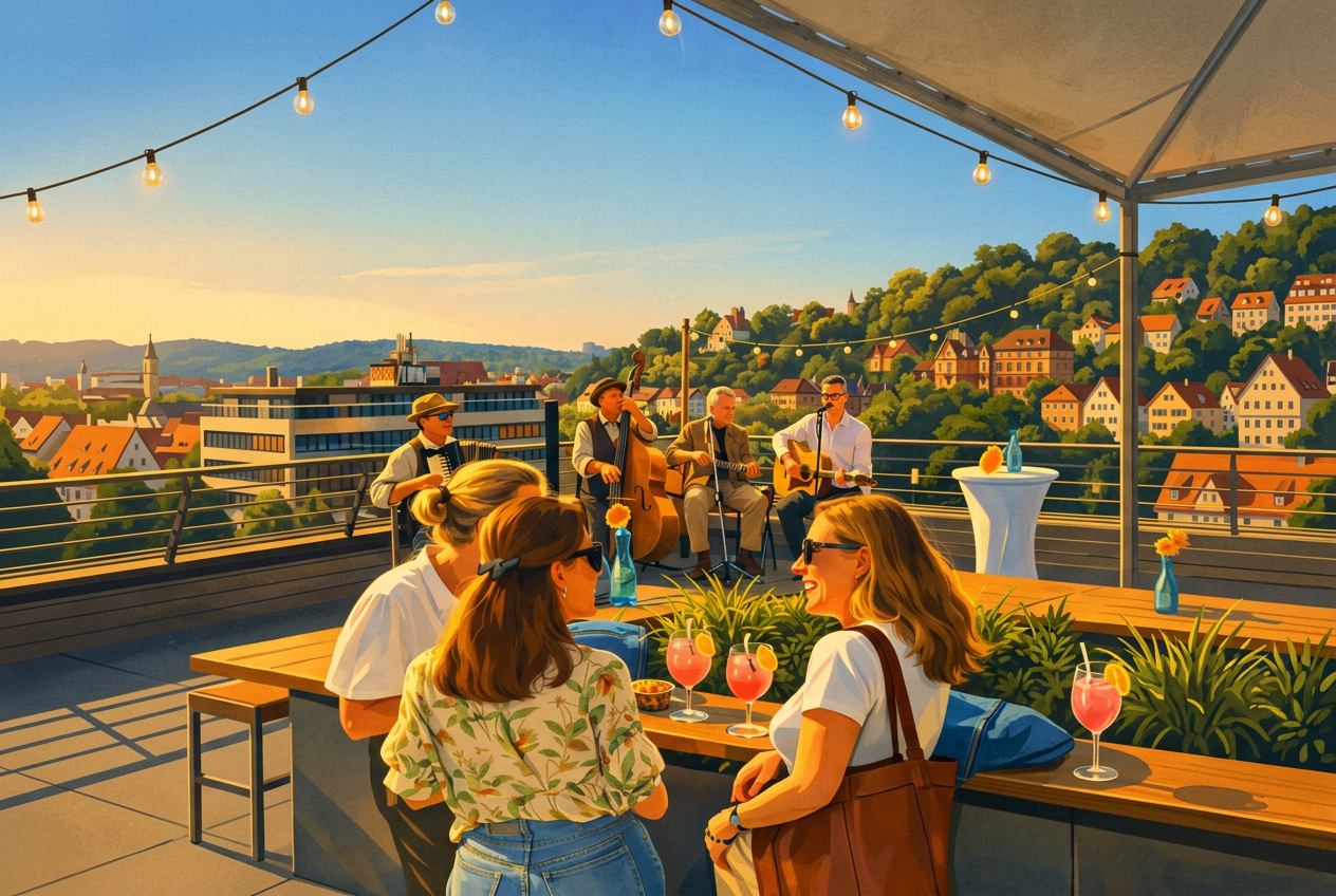 Gäste auf der SKYBAR-Dachterrasse